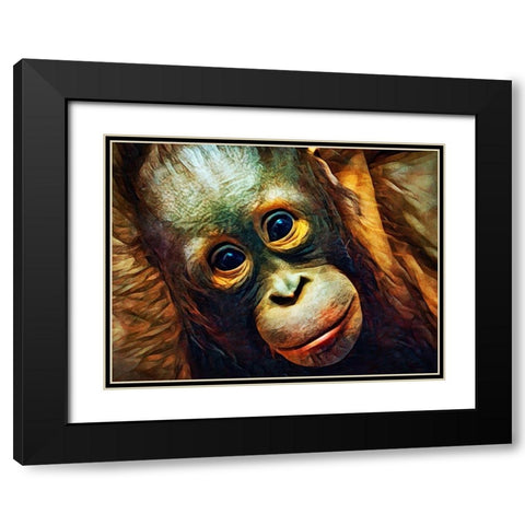 Baby Orangutan Observation Black Modern Wood Framed Art Print with Double Matting by Aldridge, Ashley