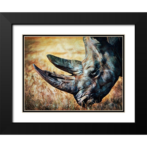 Rhinoceros Grazing Grass Black Modern Wood Framed Art Print with Double Matting by Aldridge, Ashley