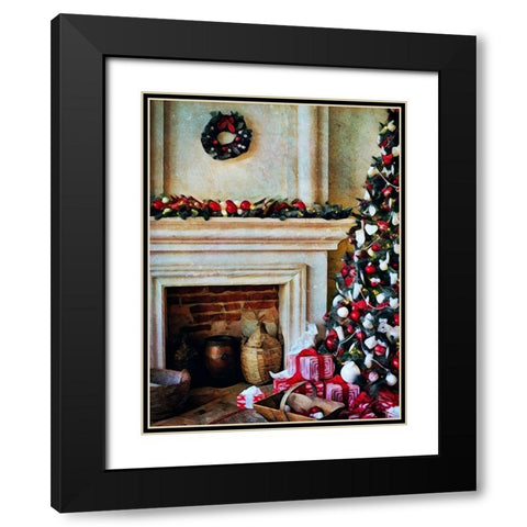The Christmas By the Fireplace Black Modern Wood Framed Art Print with Double Matting by Aldridge, Ashley