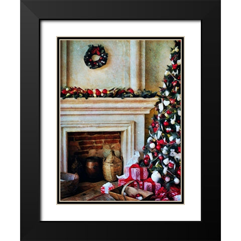 The Christmas By the Fireplace Black Modern Wood Framed Art Print with Double Matting by Aldridge, Ashley