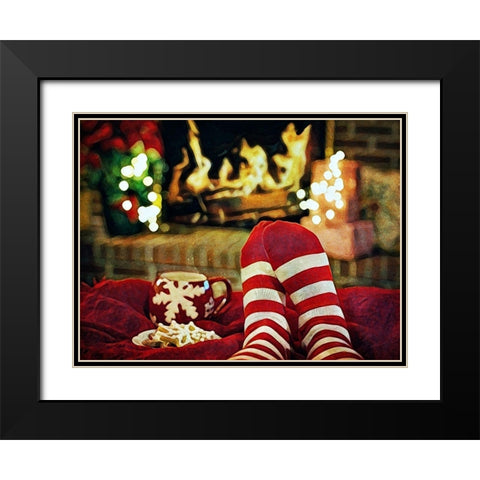 Christmas Feet By The Fire Black Modern Wood Framed Art Print with Double Matting by Aldridge, Ashley