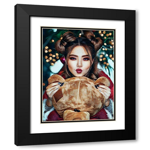 Candi Cuddles For Christmas II Black Modern Wood Framed Art Print with Double Matting by Aldridge, Ashley