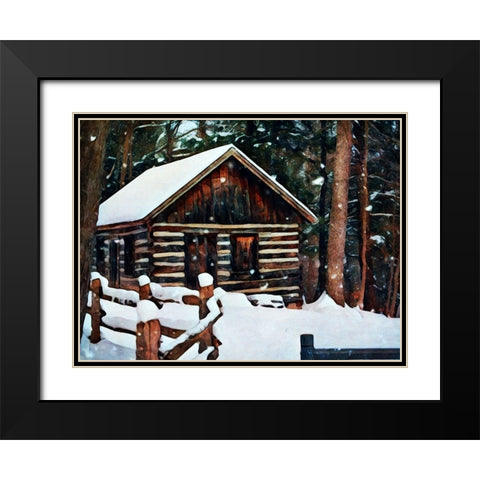 Snow Covered Cabin Black Modern Wood Framed Art Print with Double Matting by Aldridge, Ashley
