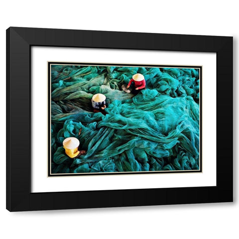 Turquoise Tangled Black Modern Wood Framed Art Print with Double Matting by Aldridge, Ashley