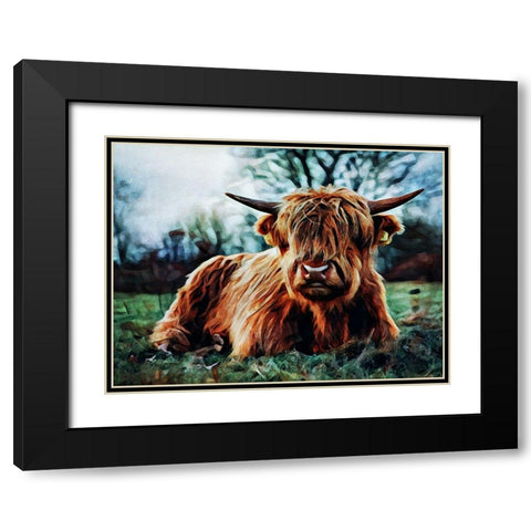 Highland Cow Kinda Rest Black Modern Wood Framed Art Print with Double Matting by Aldridge, Ashley