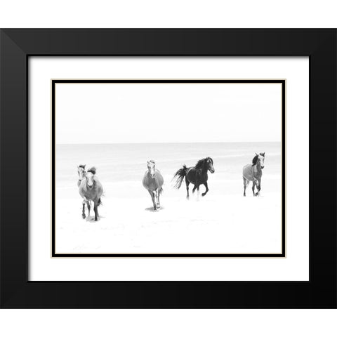 Beach Horses Running Black Modern Wood Framed Art Print with Double Matting by Curinga, Kim