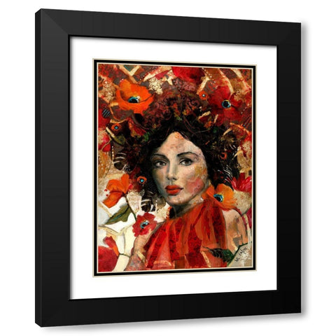 Lady with Red and Orange Flowers Black Modern Wood Framed Art Print with Double Matting by Eaton, Winnie