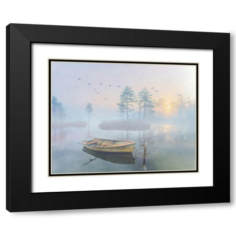Lonely Lake Morning Black Modern Wood Framed Art Print with Double Matting by Hunziker, Steve