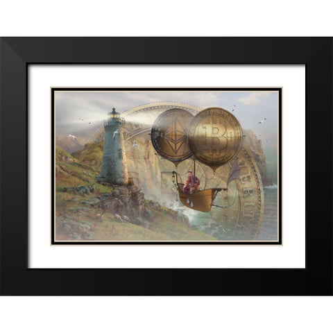 Bitcoin Deco II Black Modern Wood Framed Art Print with Double Matting by Hunziker, Steve