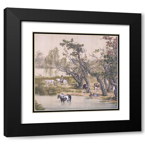 Celestial Equine-Triptych Black Modern Wood Framed Art Print with Double Matting by Hunziker, Steve