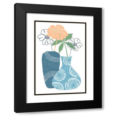 Blue Decorative Pots II Black Modern Wood Framed Art Print with Double Matting by Kouta, Flora