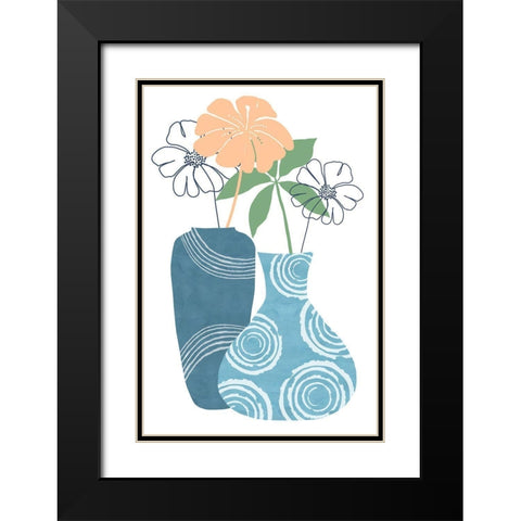 Blue Decorative Pots II Black Modern Wood Framed Art Print with Double Matting by Kouta, Flora