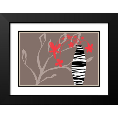 Red Flowers in a Vase Black Modern Wood Framed Art Print with Double Matting by Naskrent, Delores