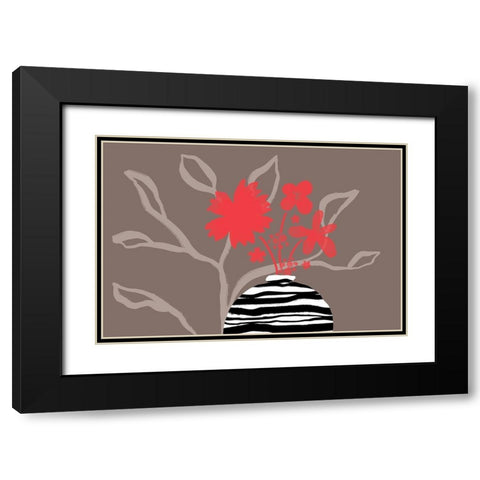 Dancing Red Flowers Black Modern Wood Framed Art Print with Double Matting by Naskrent, Delores