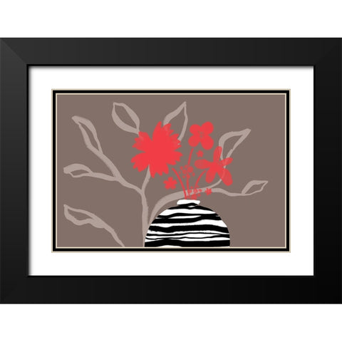 Dancing Red Flowers Black Modern Wood Framed Art Print with Double Matting by Naskrent, Delores