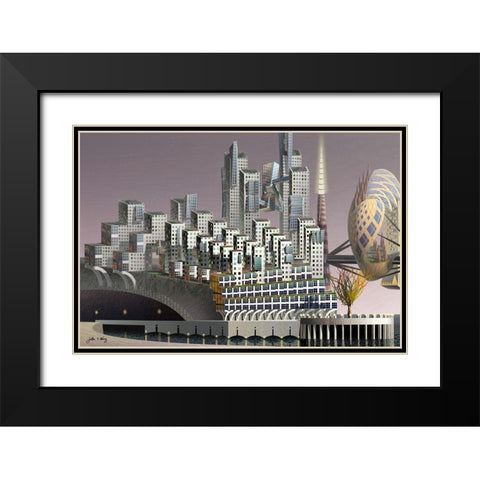 Fantatown II Black Modern Wood Framed Art Print with Double Matting by Wang, John