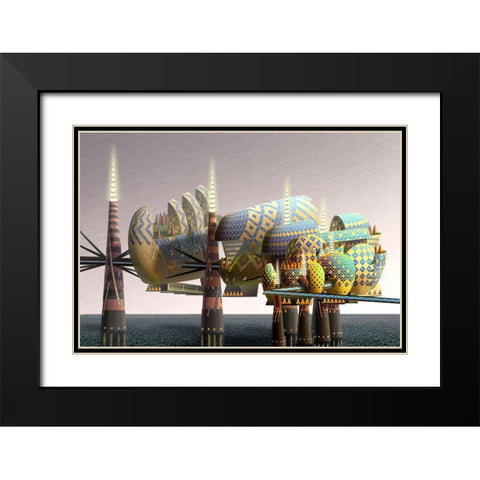 Fantatown III Black Modern Wood Framed Art Print with Double Matting by Wang, John