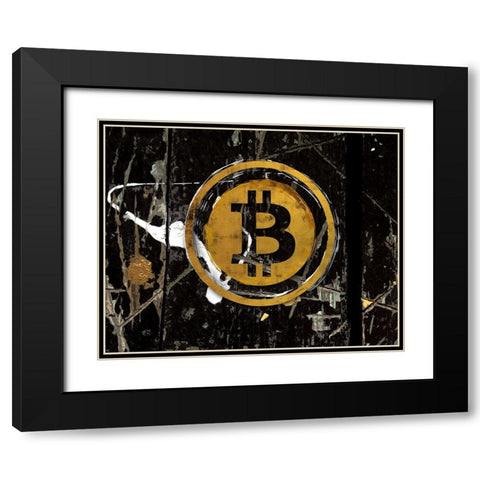 Bitcoin Splash Black Modern Wood Framed Art Print with Double Matting by Smith, Karen