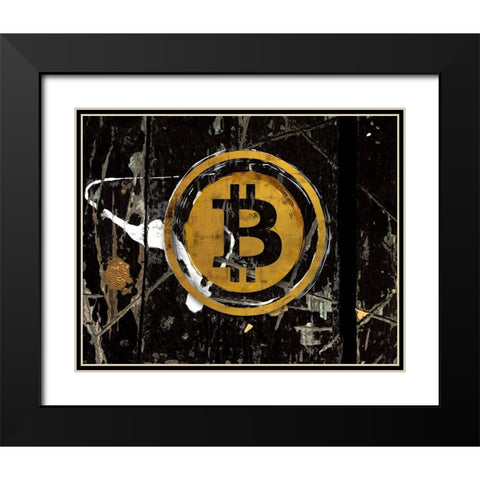 Bitcoin Splash Black Modern Wood Framed Art Print with Double Matting by Smith, Karen