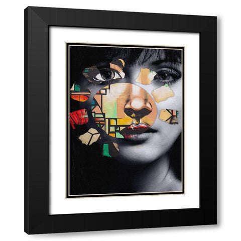 Graffiti Face Black Modern Wood Framed Art Print with Double Matting by Smith, Karen