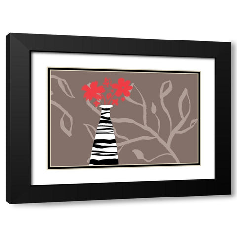 Tall Vase Red Blooms Black Modern Wood Framed Art Print with Double Matting by Naskrent, Delores