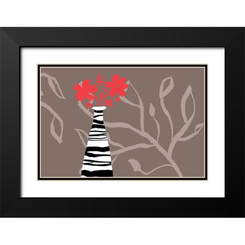 Tall Vase Red Blooms Black Modern Wood Framed Art Print with Double Matting by Naskrent, Delores