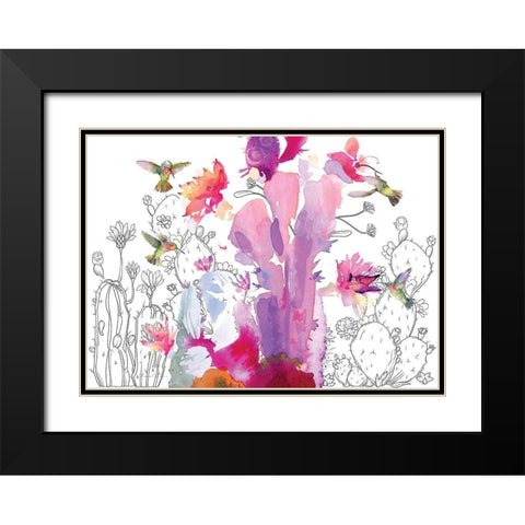 Desert Hummingbirds I Black Modern Wood Framed Art Print with Double Matting by Evalia Designs