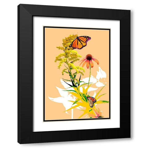 Monarchs on Golden Rod I Black Modern Wood Framed Art Print with Double Matting by Evalia Designs