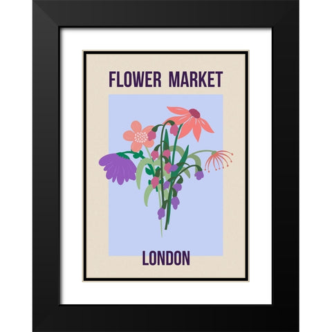 Flower Market London Black Modern Wood Framed Art Print with Double Matting by Haase, Andrea