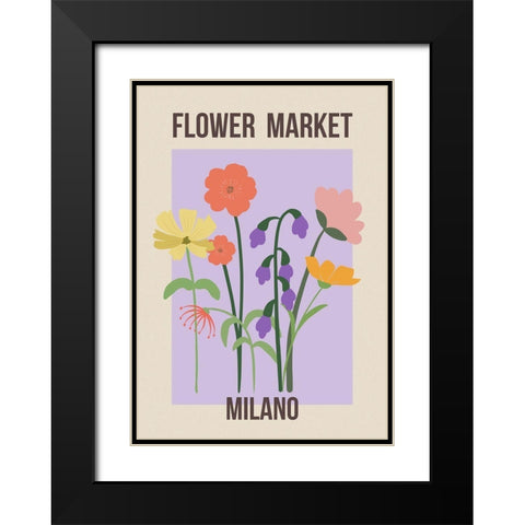 Flower Market Milan Black Modern Wood Framed Art Print with Double Matting by Haase, Andrea