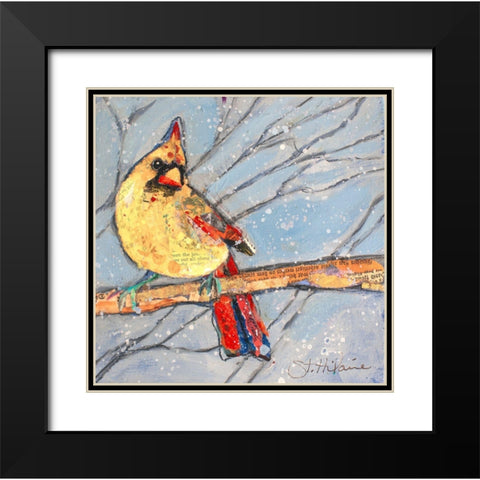 Winter Cardinal Female Black Modern Wood Framed Art Print with Double Matting by St Hilaire, Elizabeth