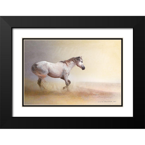 Dust Storm White Horse Black Modern Wood Framed Art Print with Double Matting by Vest, Christopher