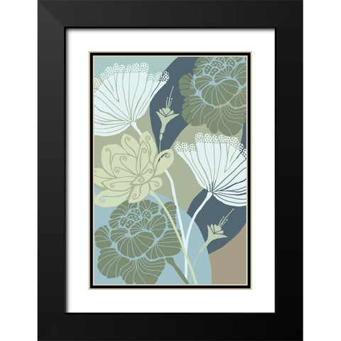 Art Deco Flowers Black Modern Wood Framed Art Print with Double Matting by Kouta, Flora