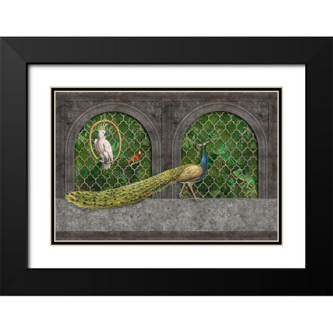 Peacocks Jungle Palace Black Modern Wood Framed Art Print with Double Matting by Haase, Andrea