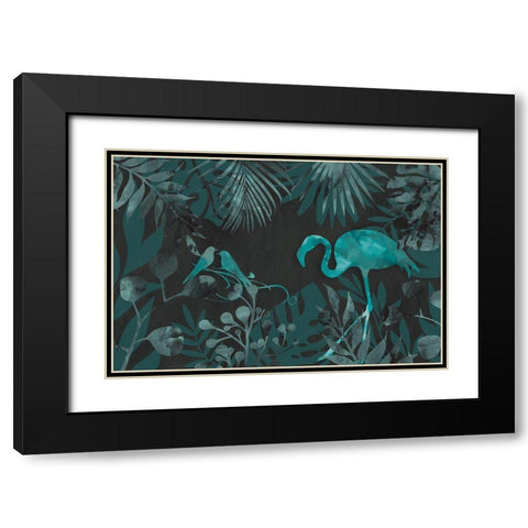 Flamingo Jungle Black Modern Wood Framed Art Print with Double Matting by Haase, Andrea