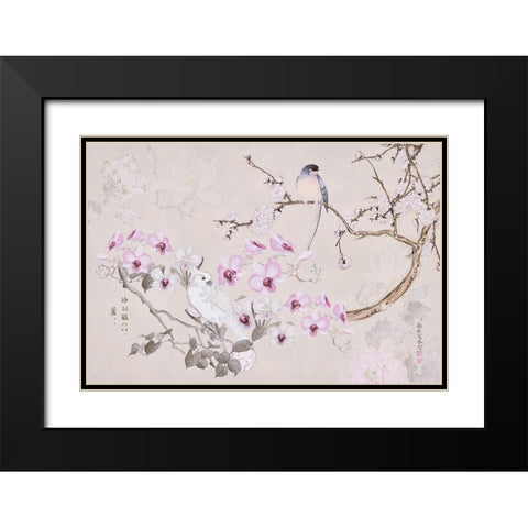 Chinoiserie with Birds Black Modern Wood Framed Art Print with Double Matting by Haase, Andrea