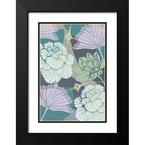 Art Deco Flowers II Black Modern Wood Framed Art Print with Double Matting by Kouta, Flora