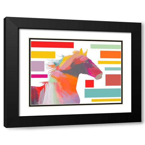 Orange Abstract Modern Horse Block Black Modern Wood Framed Art Print with Double Matting by Orlov, Irena
