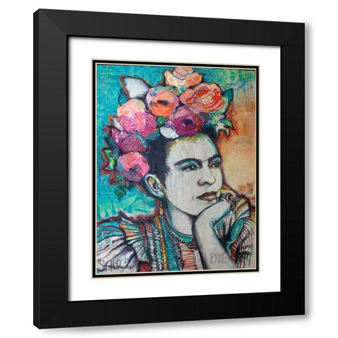 Frida and Florals Black Modern Wood Framed Art Print with Double Matting by St Hilaire, Elizabeth