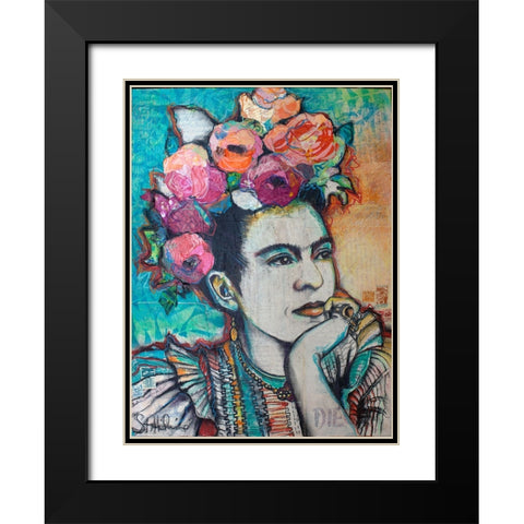 Frida and Florals Black Modern Wood Framed Art Print with Double Matting by St Hilaire, Elizabeth