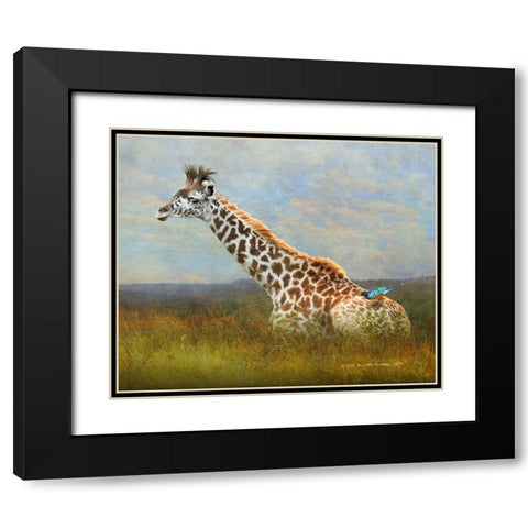 Giraffe and Starling Black Modern Wood Framed Art Print with Double Matting by Vest, Christopher