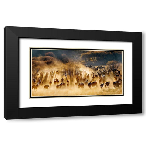 Horses Black Modern Wood Framed Art Print with Double Matting by Zhu, Hua