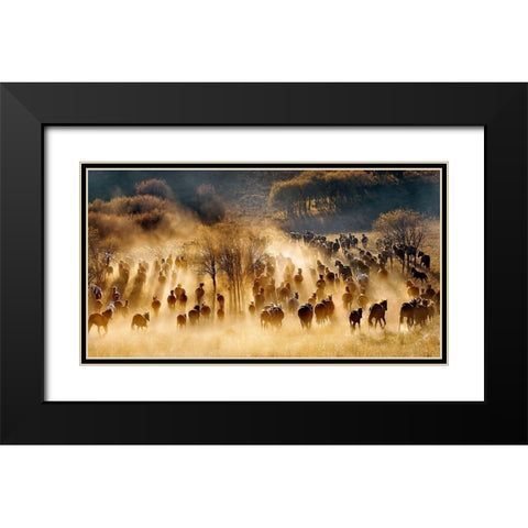Horses Black Modern Wood Framed Art Print with Double Matting by Zhu, Hua