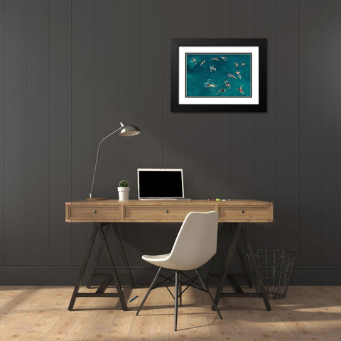 Blue water swim Black Modern Wood Framed Art Print with Double Matting by Tonti, Carlo