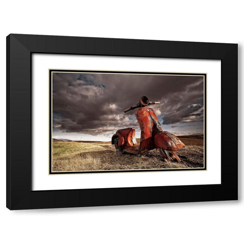 Vespa Black Modern Wood Framed Art Print with Double Matting by H. Ingibergsson, Porsteinn