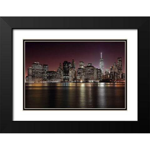 NYC Skyline Black Modern Wood Framed Art Print with Double Matting by Merino, Nicolas