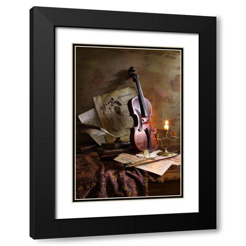 Still life with violin Black Modern Wood Framed Art Print with Double Matting by Morozov, Andrey