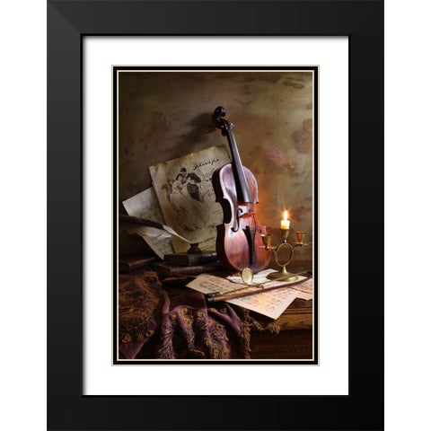 Still life with violin Black Modern Wood Framed Art Print with Double Matting by Morozov, Andrey