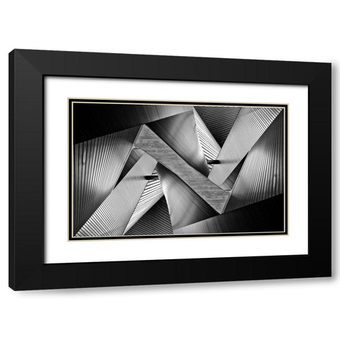 Metal Origami Black Modern Wood Framed Art Print with Double Matting by Tajima, Koji