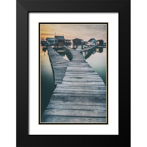 lake and roads and cottages Black Modern Wood Framed Art Print with Double Matting by Stranak, Pavol